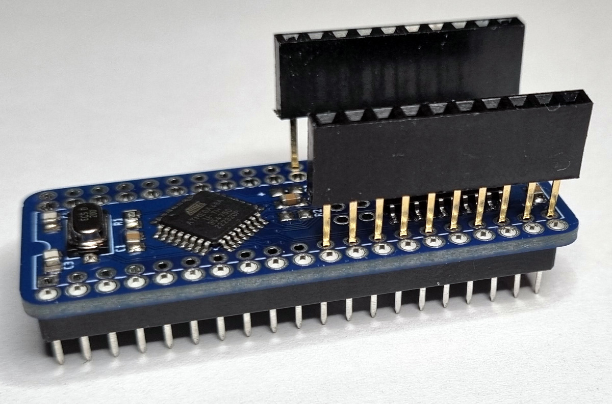 Stackable header inserted for soldering