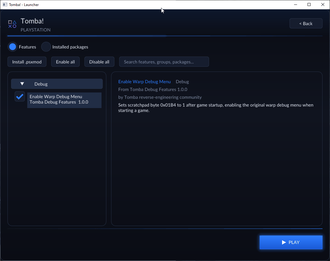 The mods panel in the launcher