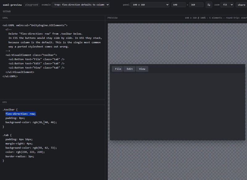 Deleting flex-direction: row makes the buttons stack, because column is the USS default