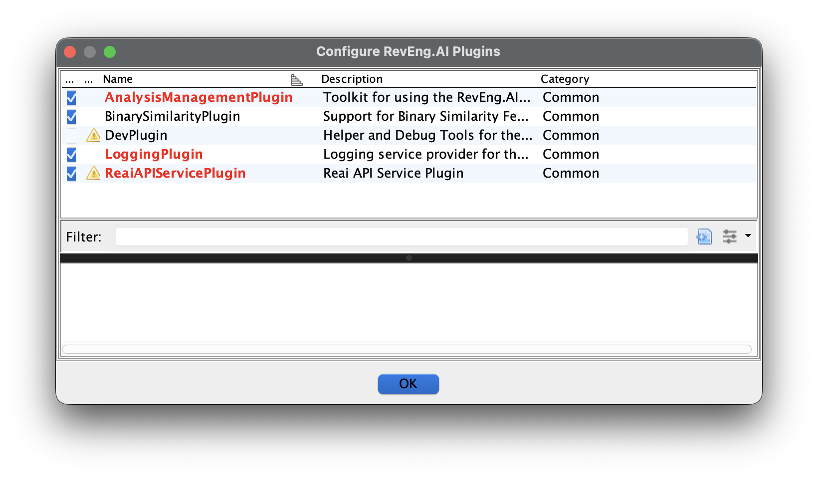 Plugins Configuration Window