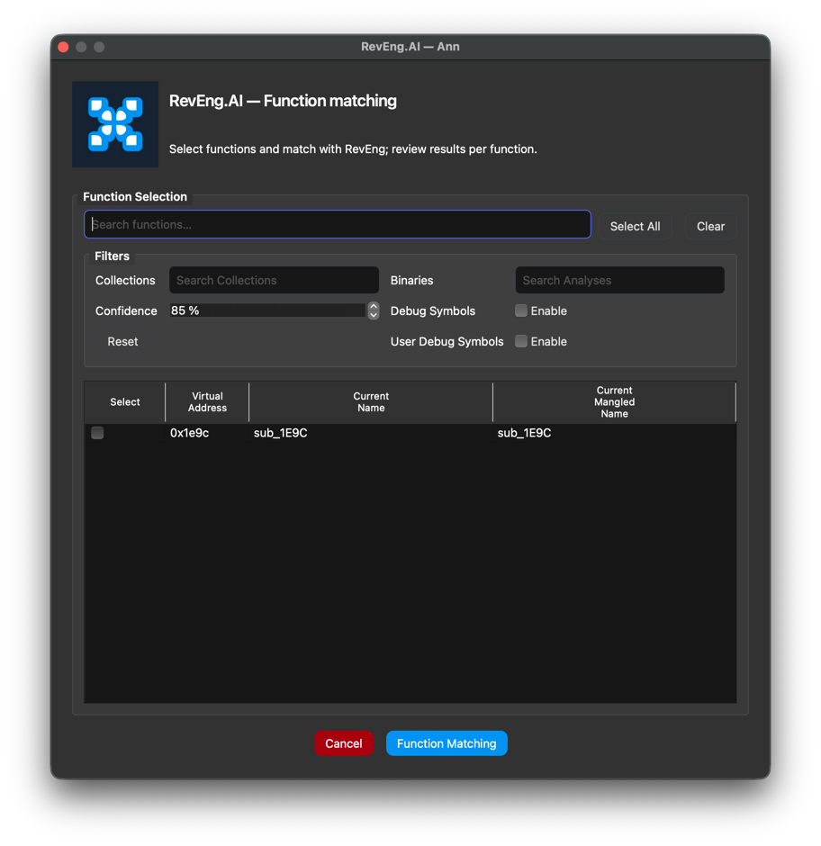 Function Matching Context Menu