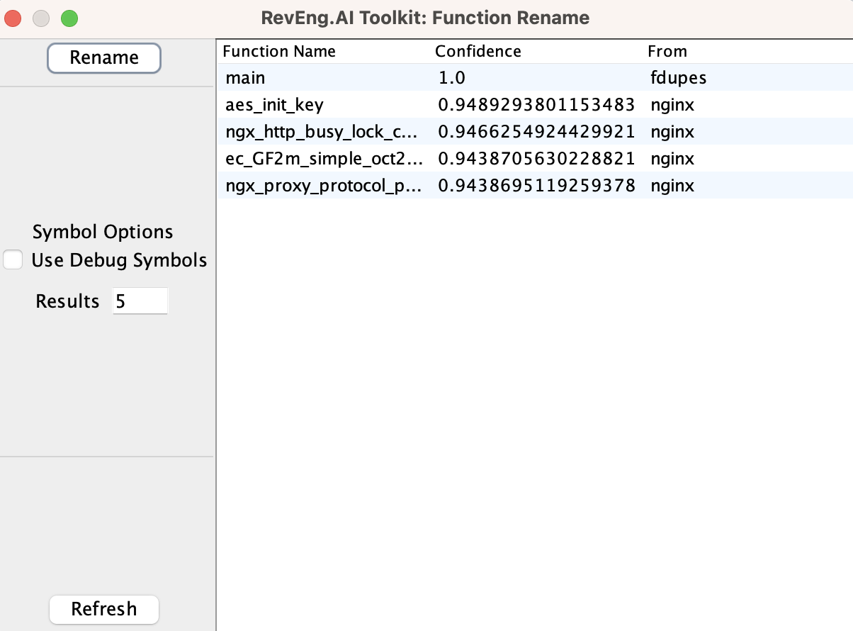 Function Renaming Window