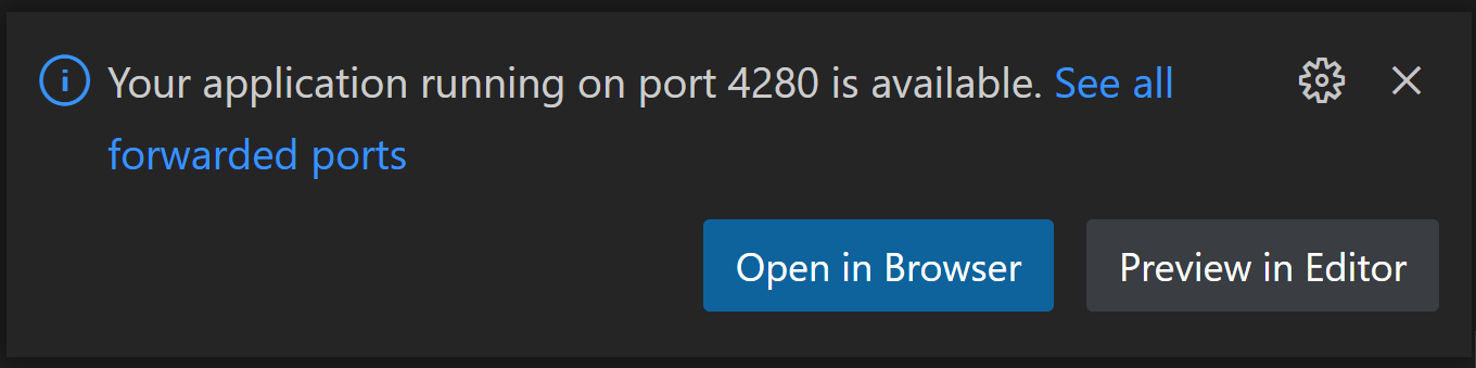Web application started on port 4280
