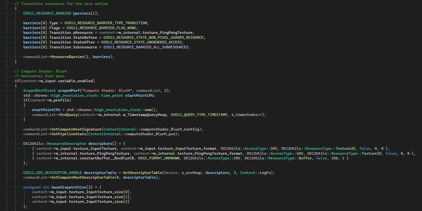A screenshot of the Gigi Generated C++ / DX12 code