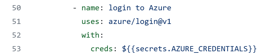 Git action for login to Azure