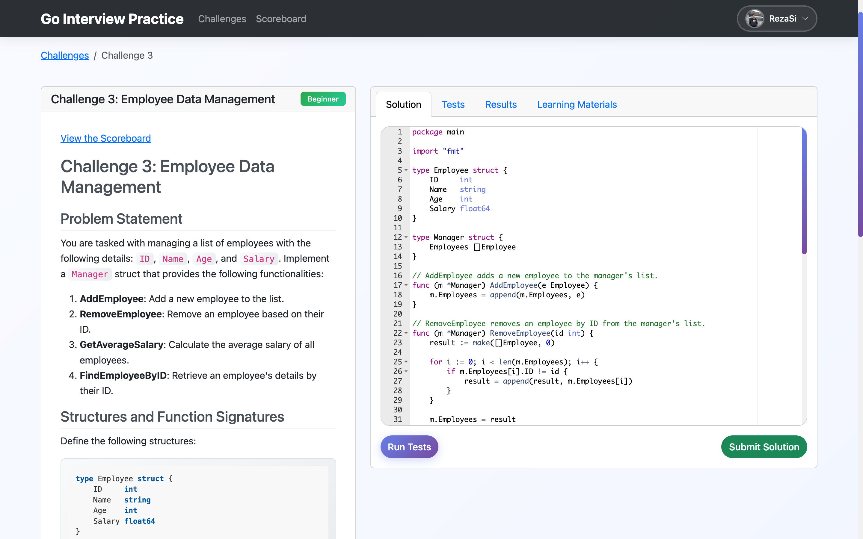 Go Interview Practice Web UI - challenge