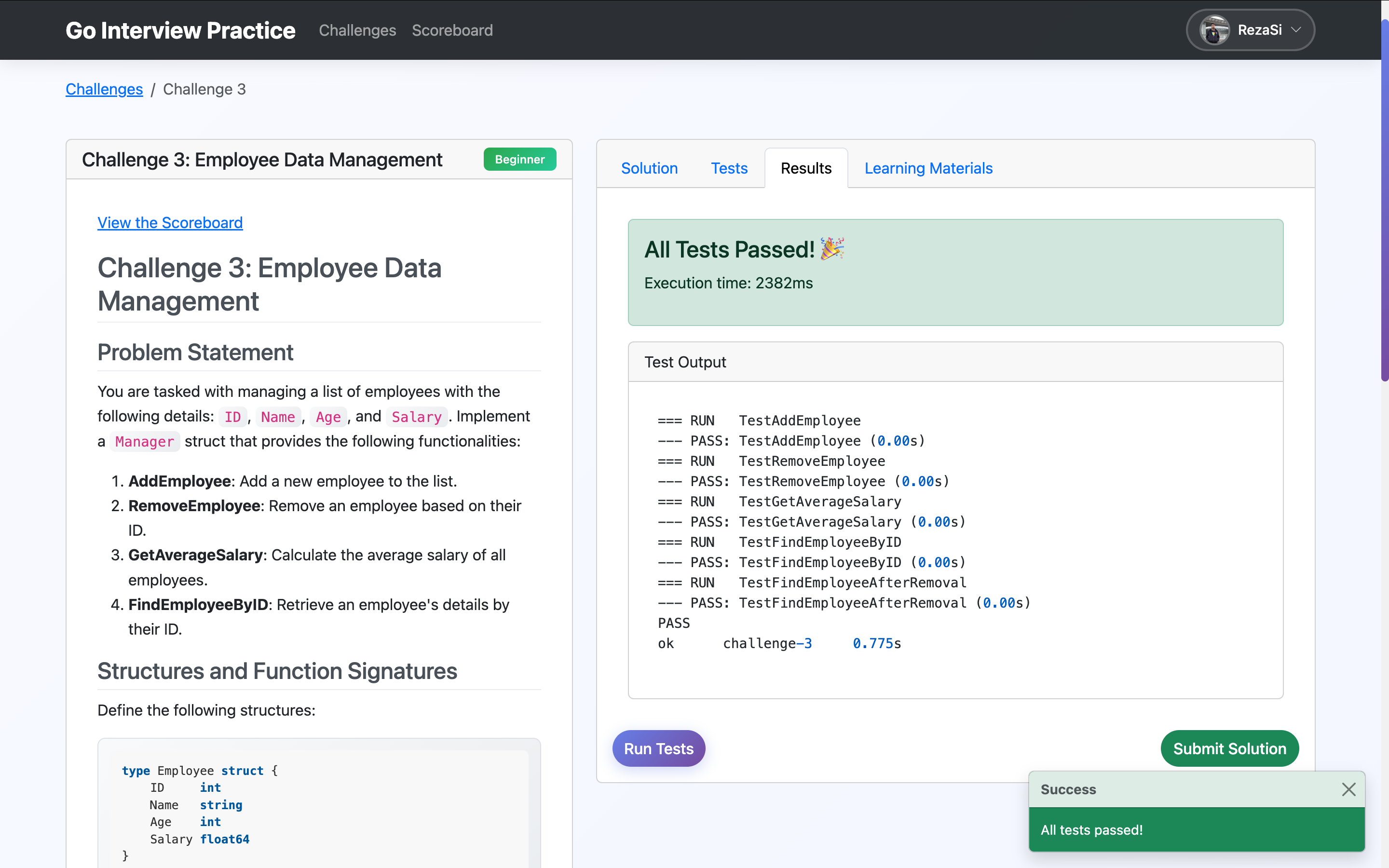 Go Interview Practice Web UI - result