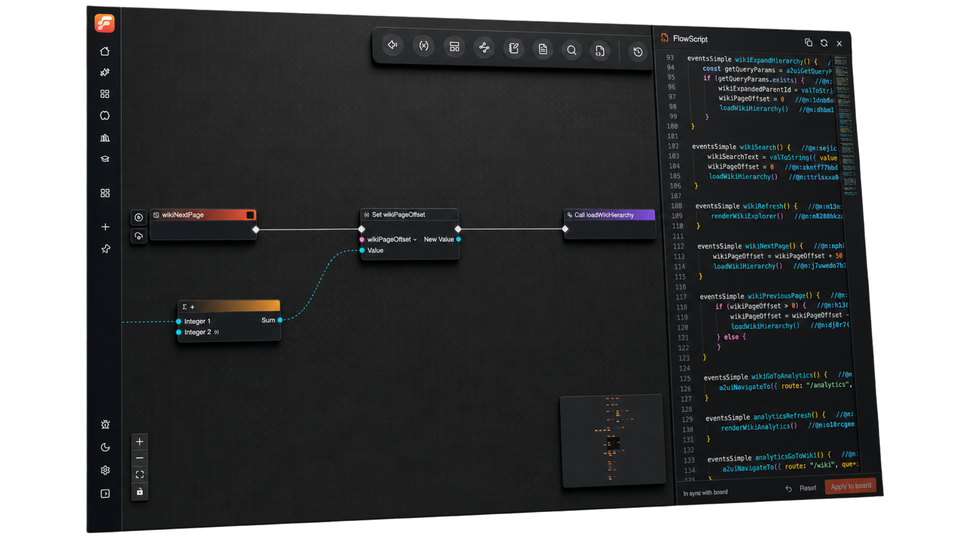 Flow-Like Studio showing FlowScript and the matching Flow canvas side by side.