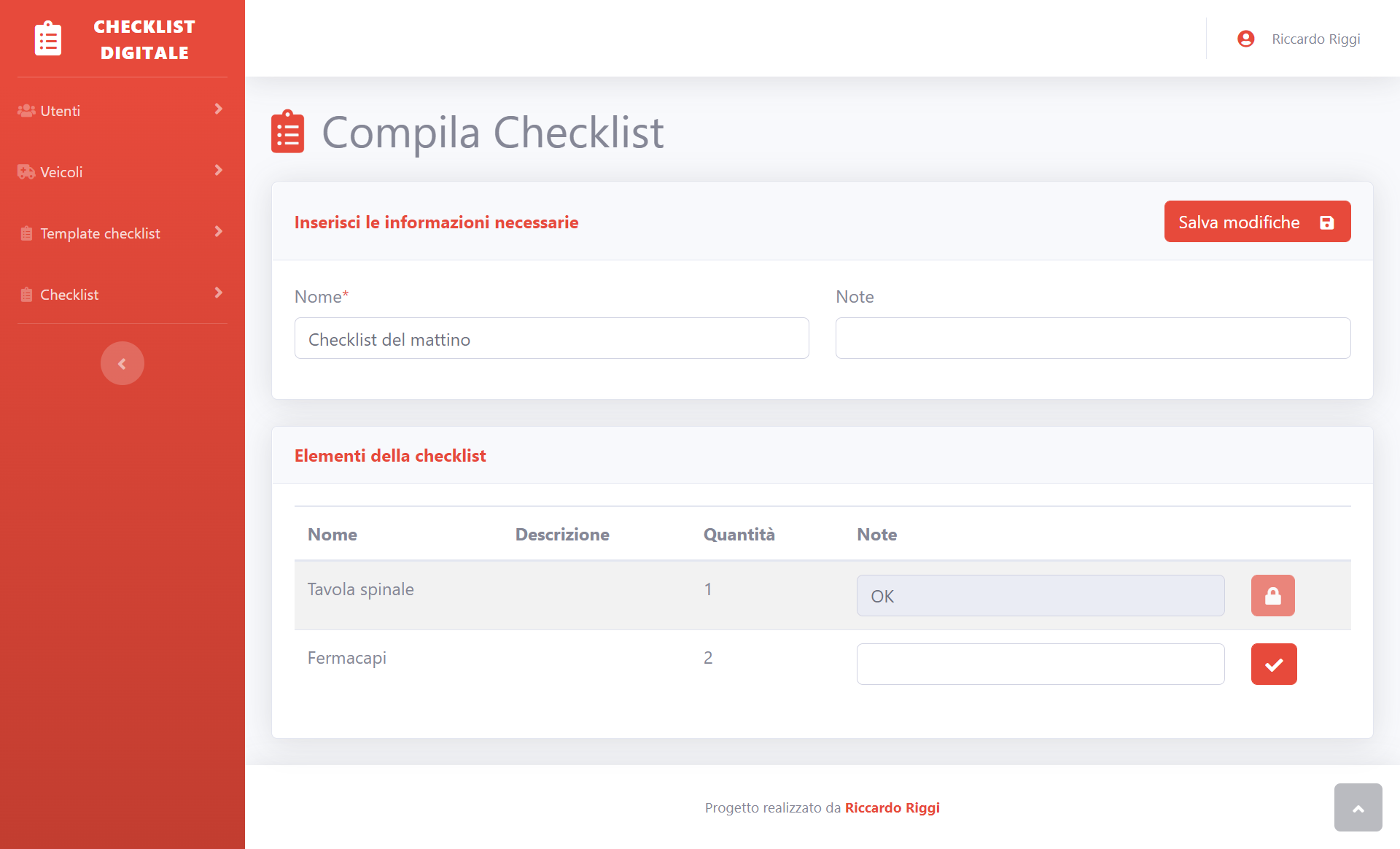 Schermata checklist