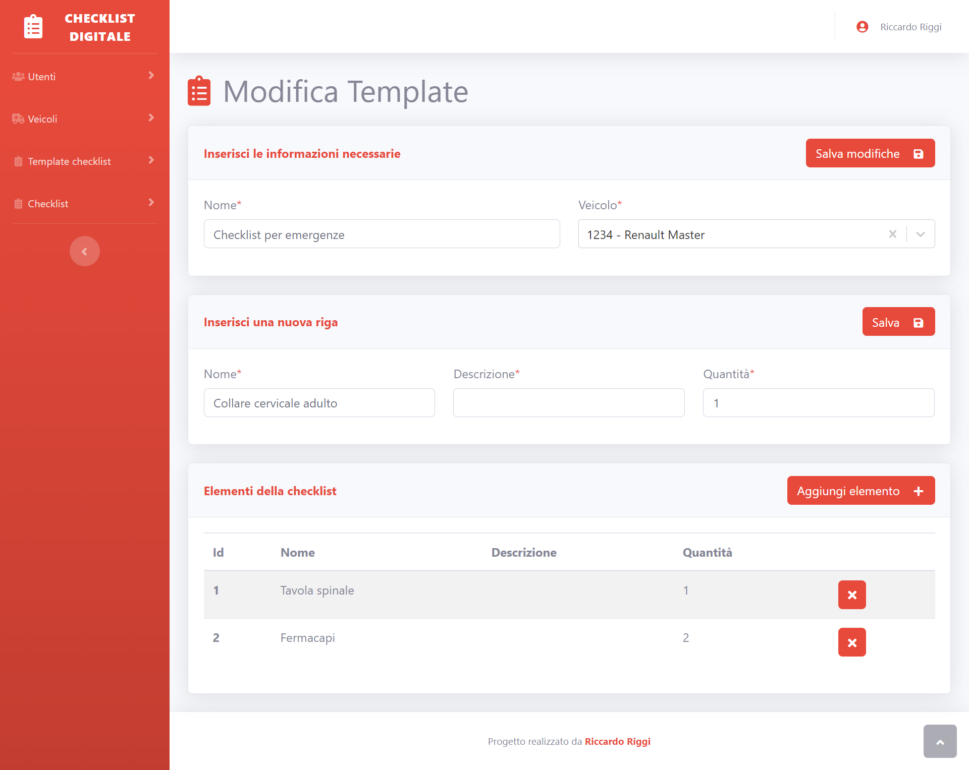 Schermata lista template