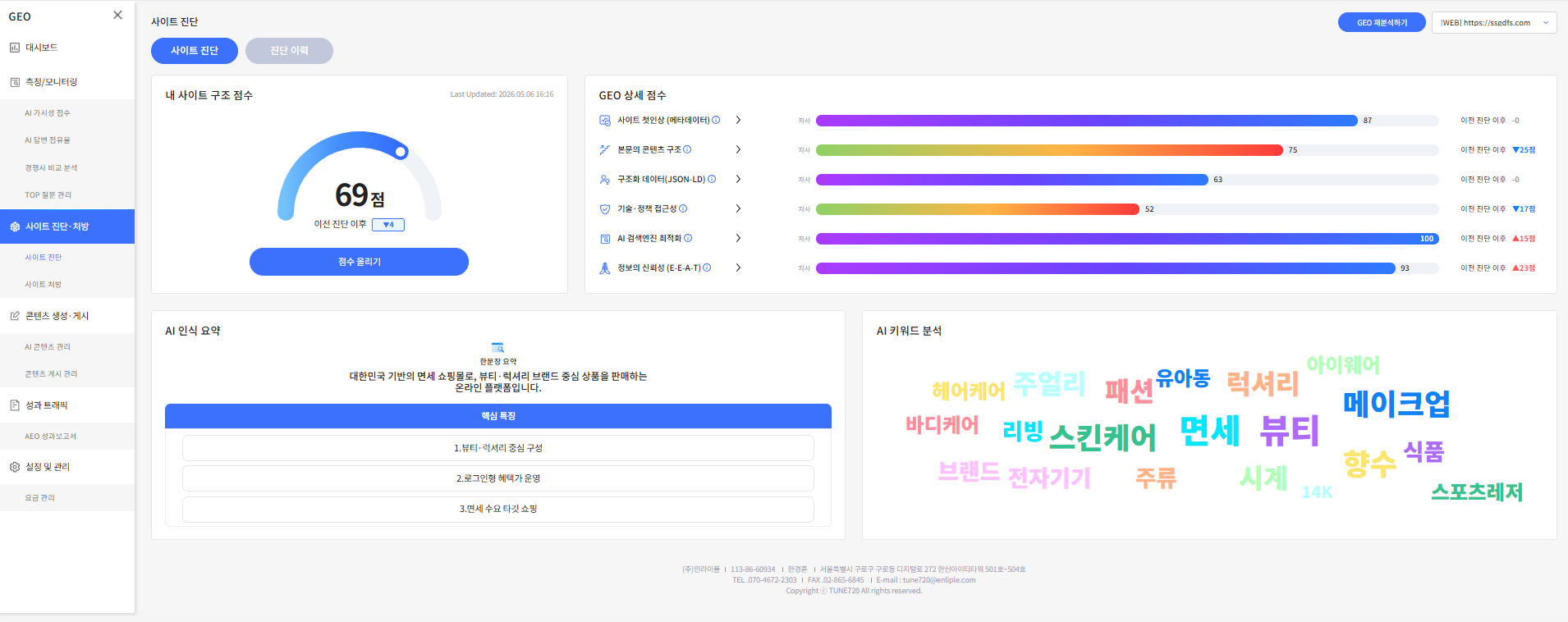GEO 사이트 진단 화면 예시
