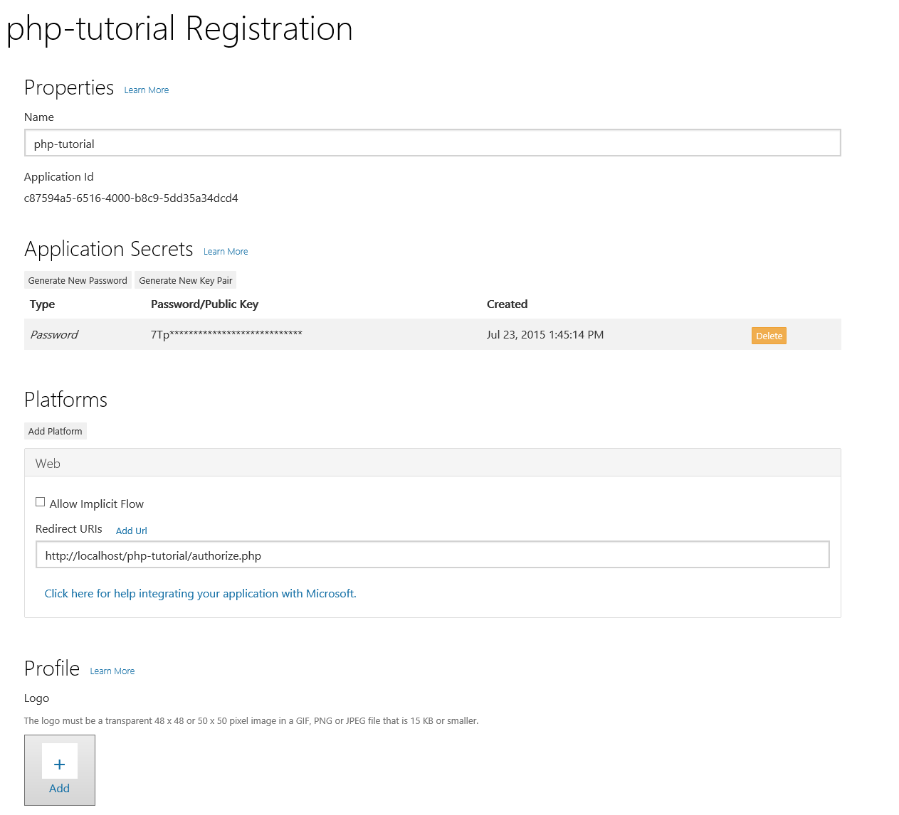 The completed registration properties.