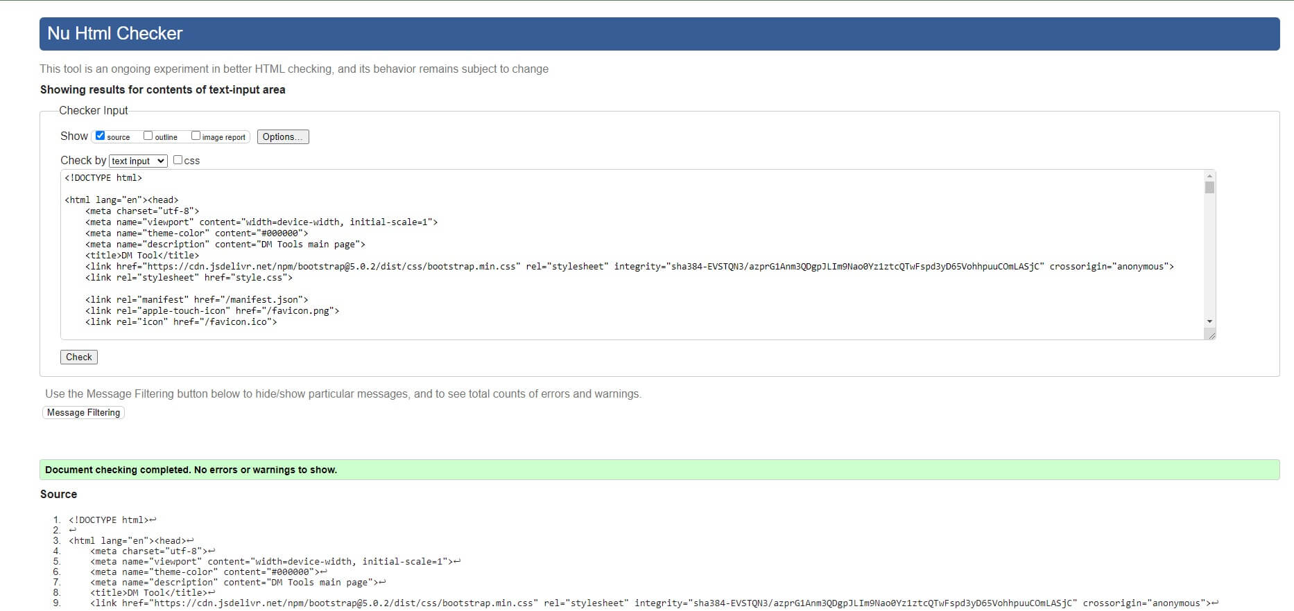 W3C validator results