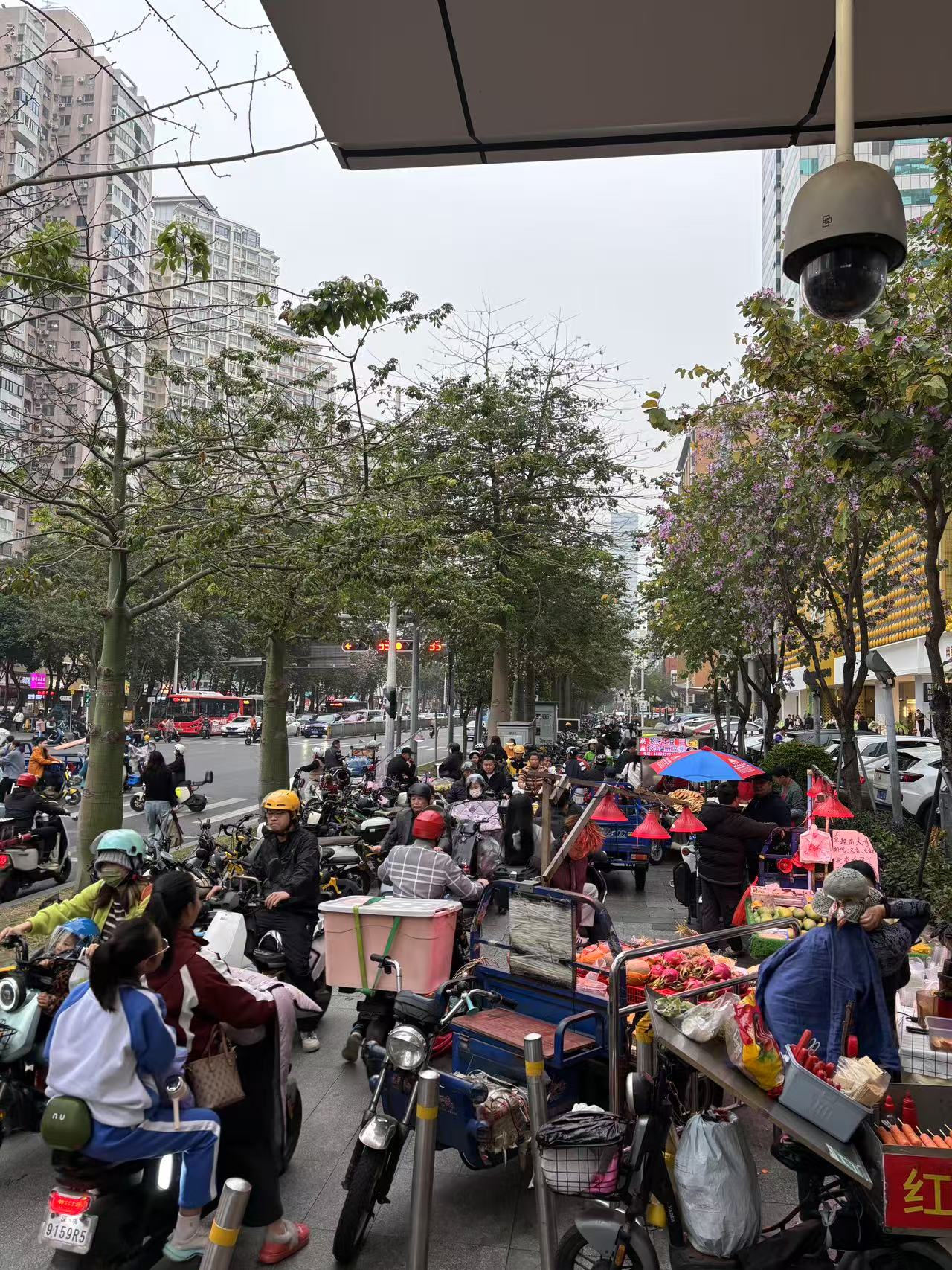 深圳街边熙熙攘攘的人群,电瓶车很混乱,但是很有烟火气。这里工作机会很多,每个人都忙着赚钱和生活