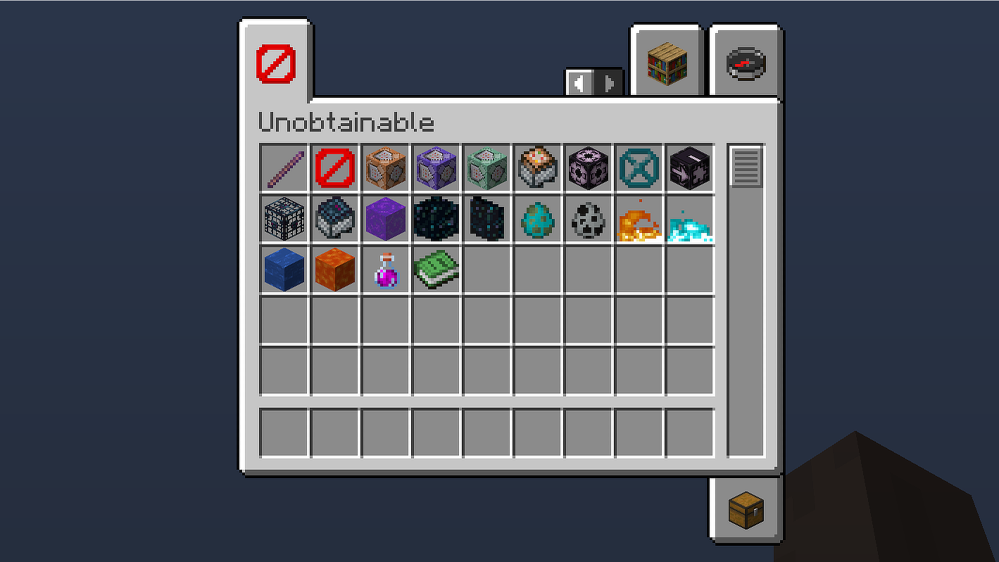 Creative inventory showing a new group containing unobtainable items