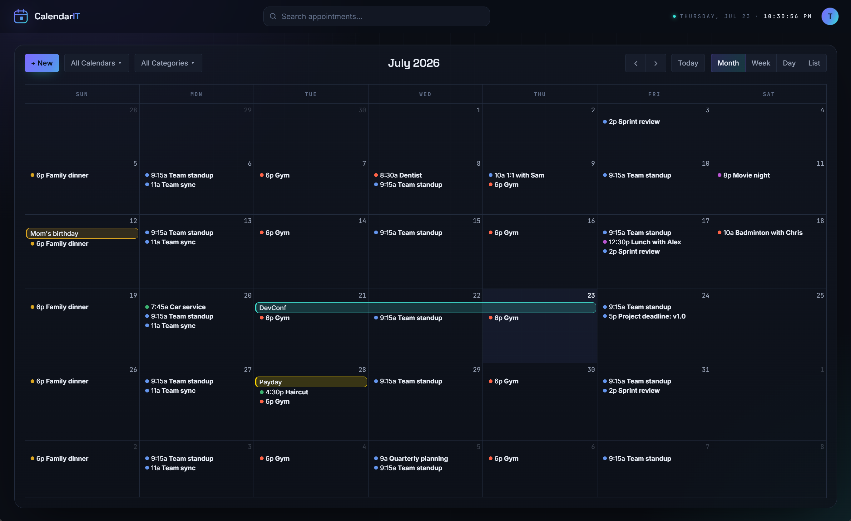 CalendarIT — month view