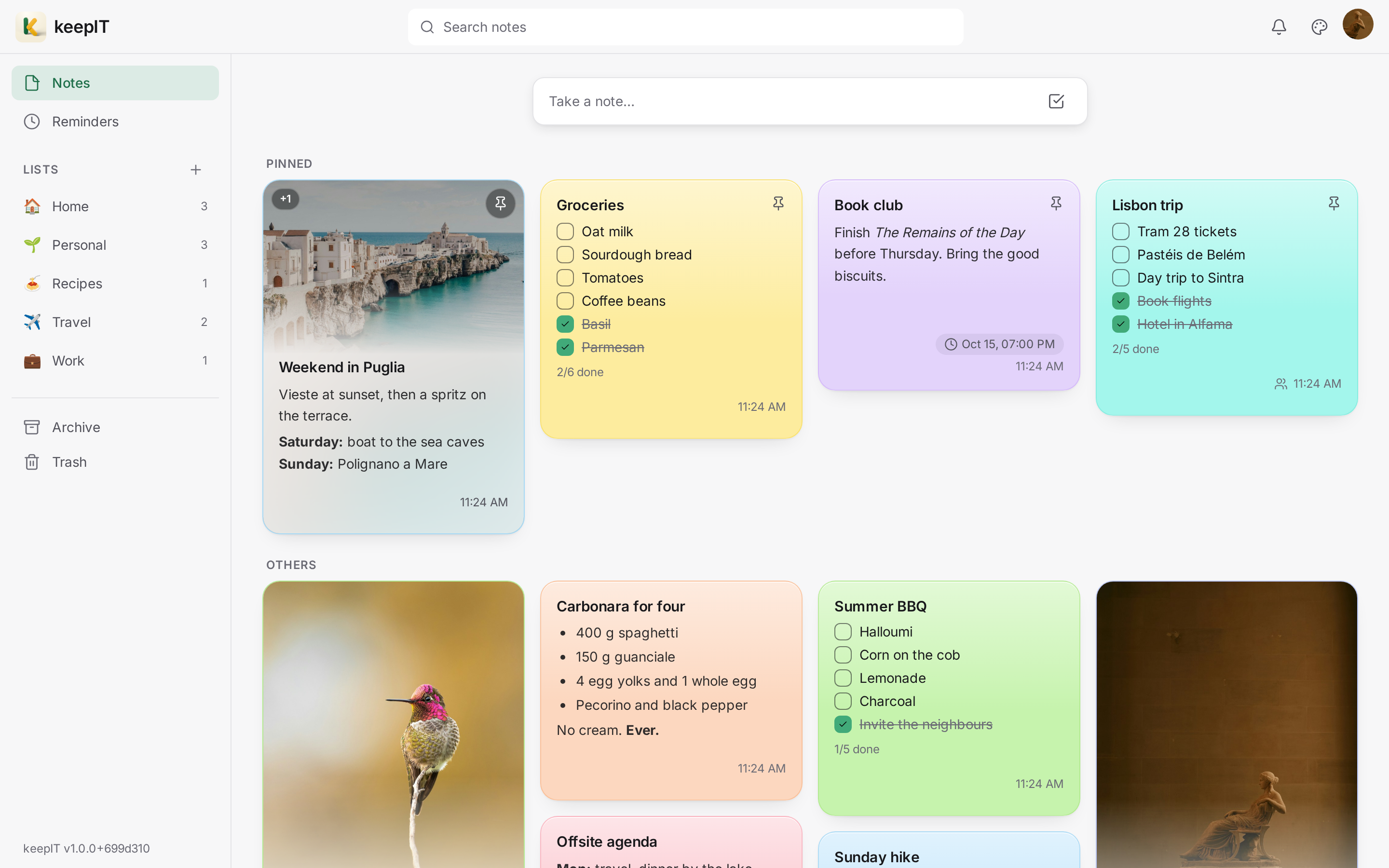 The web app in the light theme