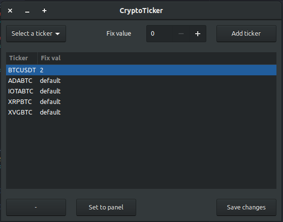 CryptoTicker settings window