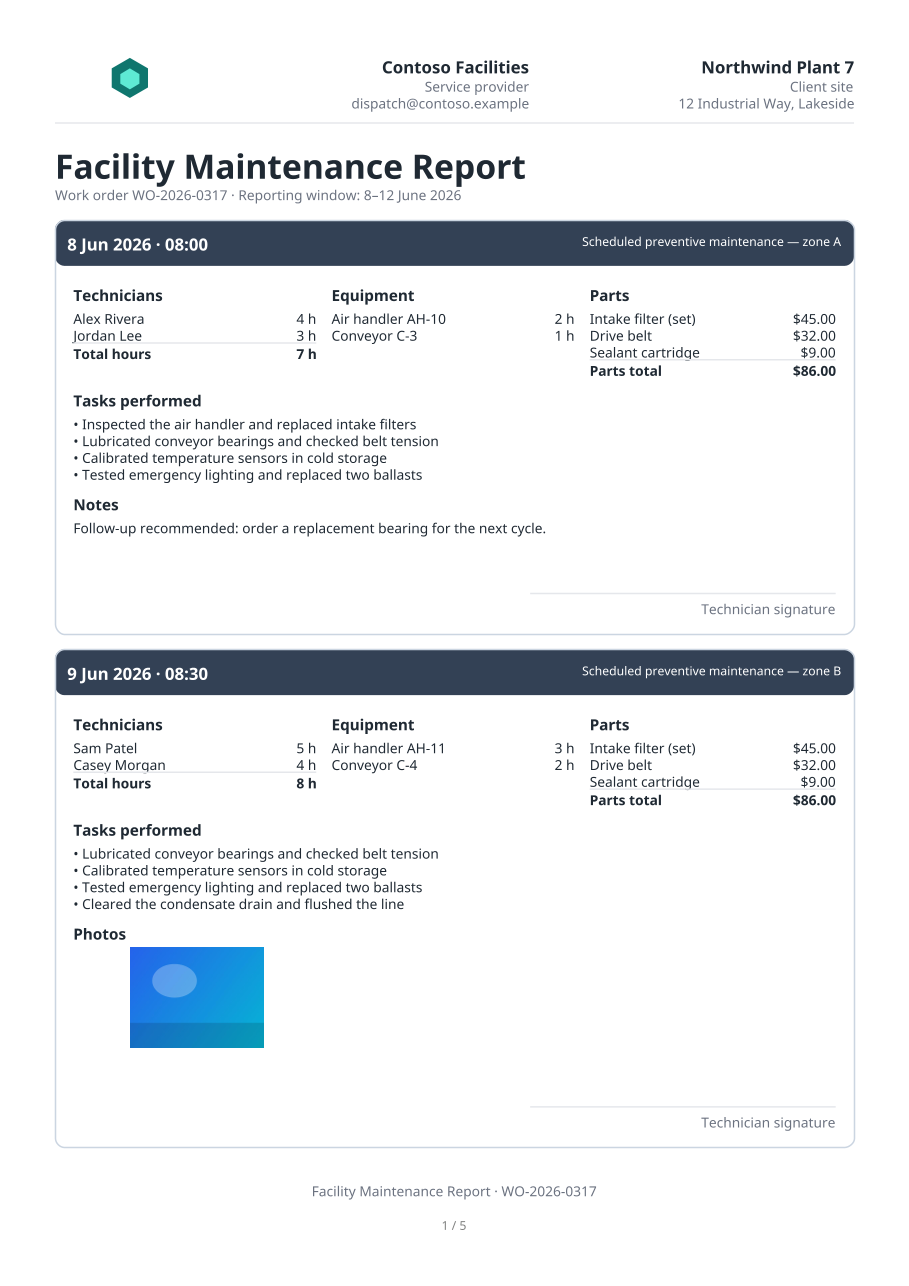 Field service report example