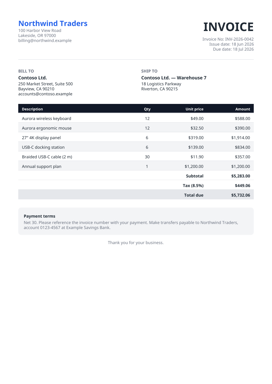 Invoice example