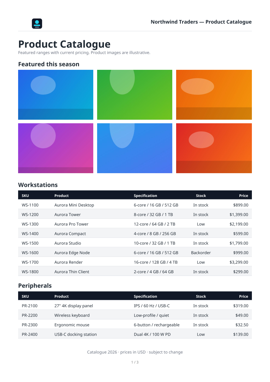 Product catalogue example