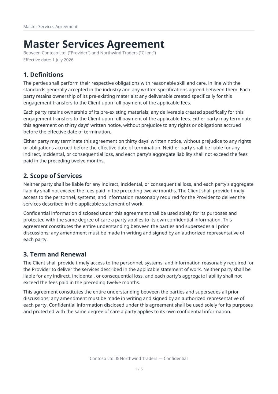 Service agreement example