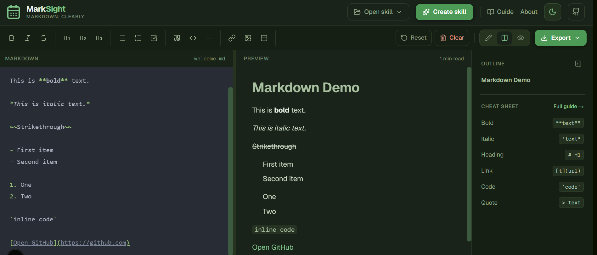 MarkSight Editor - Dark Theme