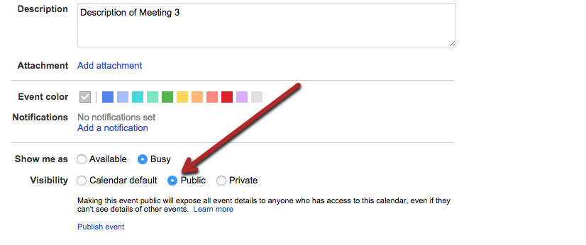 screenshot showing button to make event public