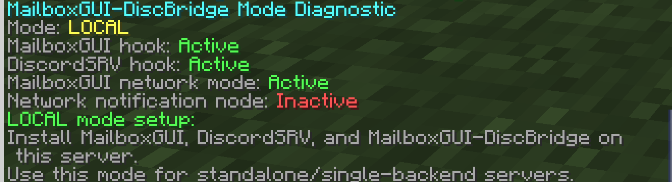 MailboxGUI-DiscBridge LOCAL mode diagnostic output