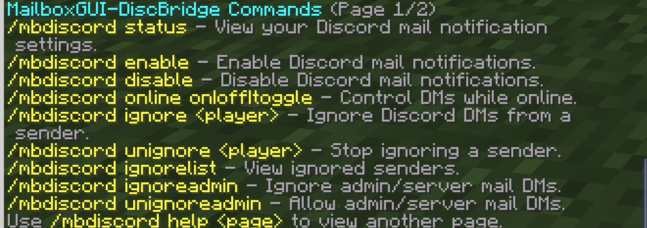 MailboxGUI-DiscBridge player command help page