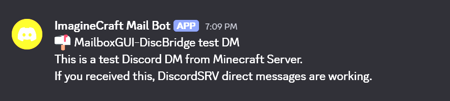 MailboxGUI-DiscBridge test DM command output