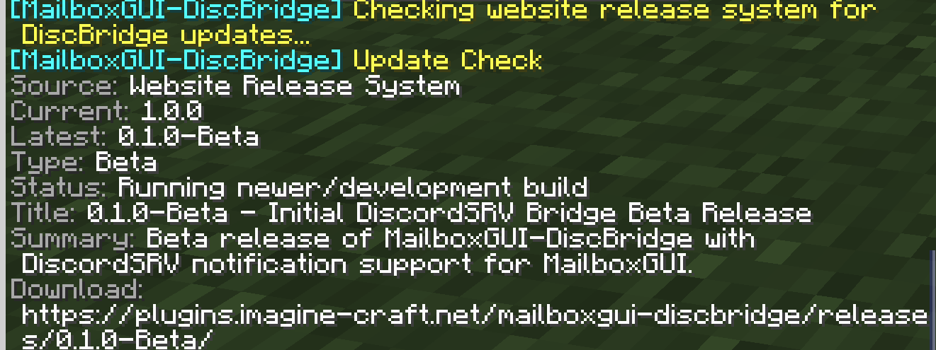 MailboxGUI-DiscBridge update check command output
