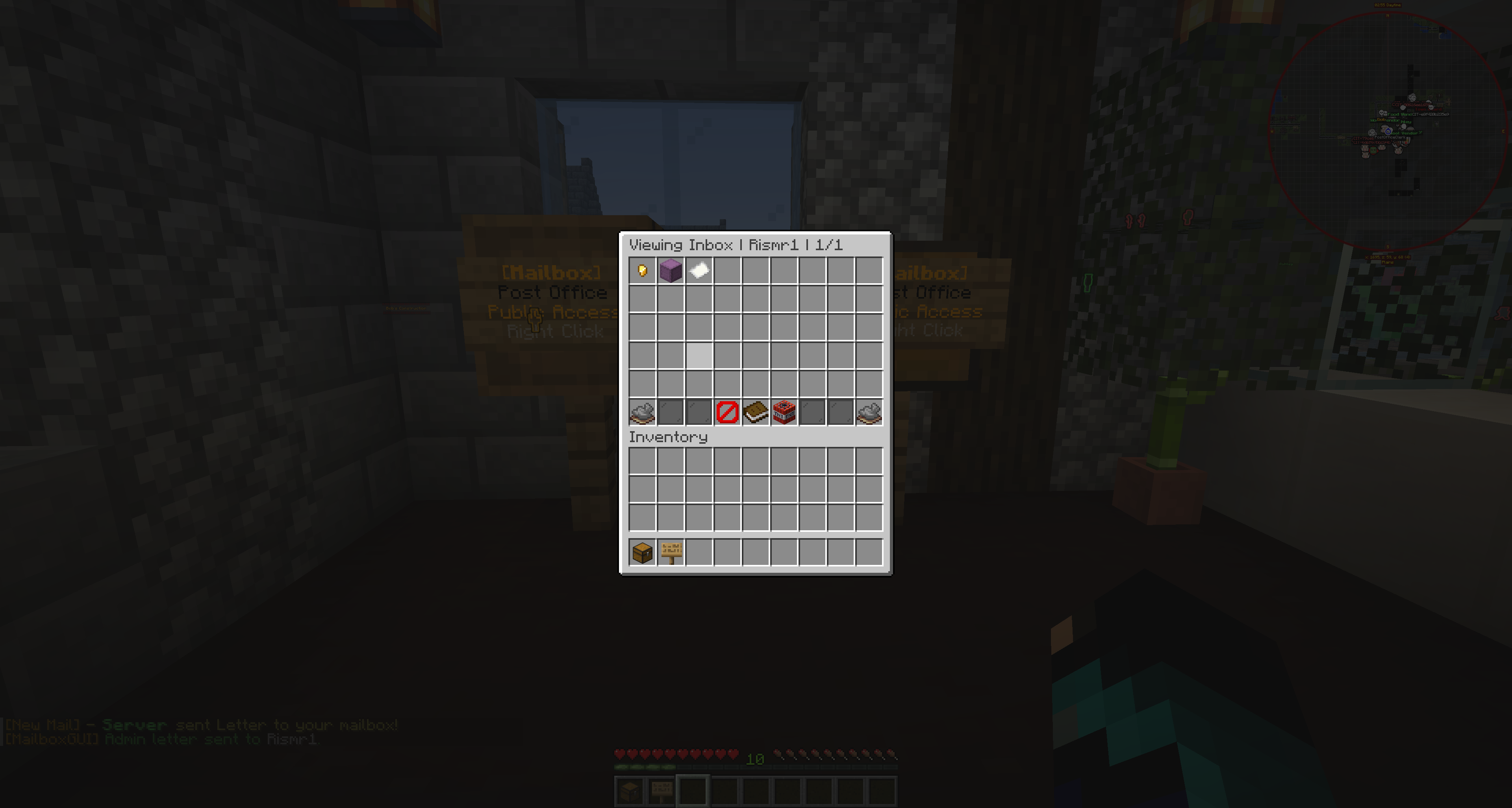 Admin viewing a player inbox through MailboxGUI Admin Tools
