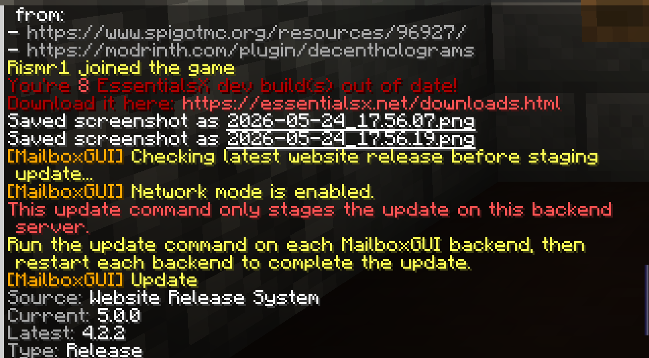 MailboxGUI admin update network warning