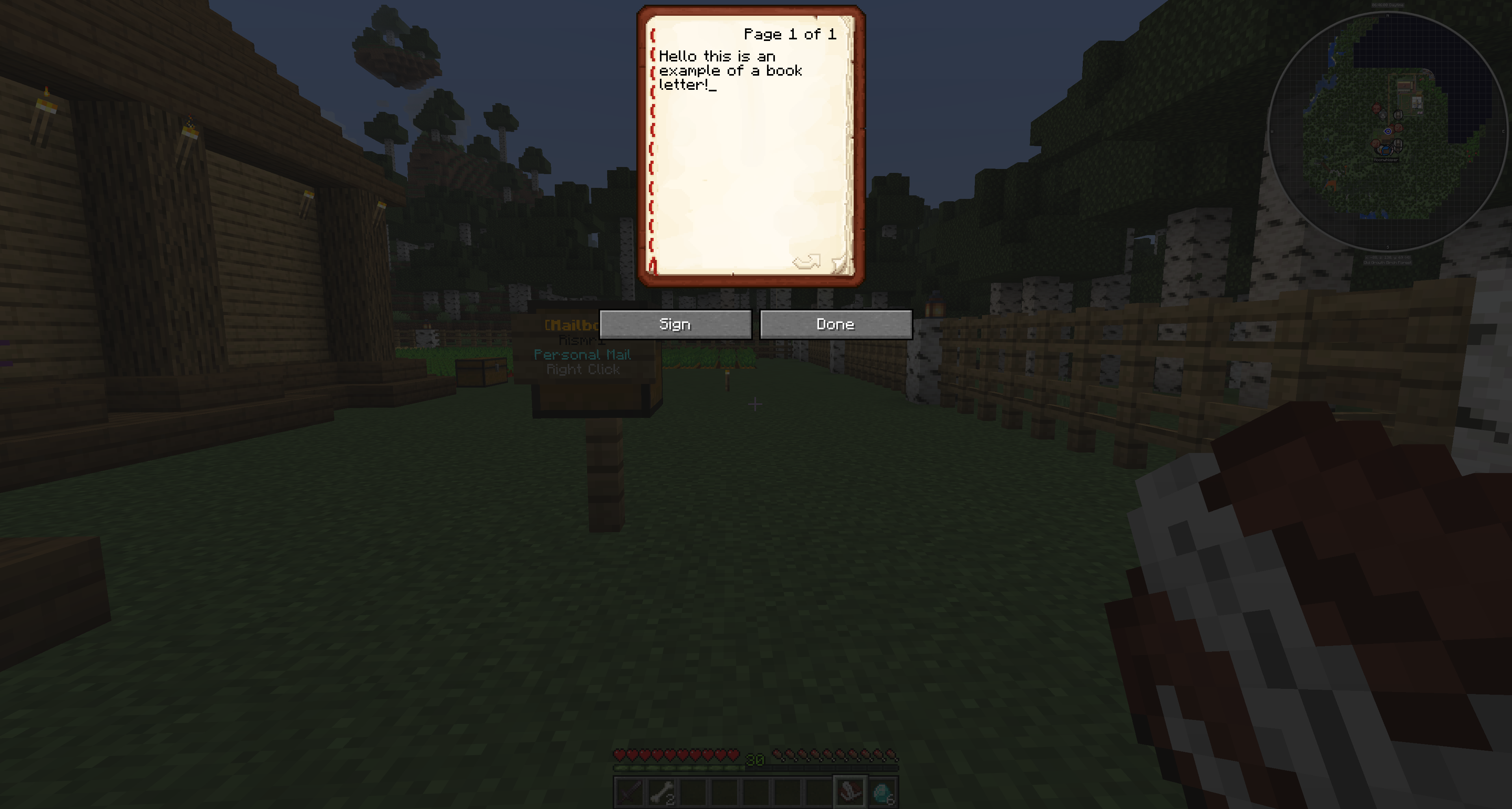 Writing a MailboxGUI Book Letter in a Book and Quill