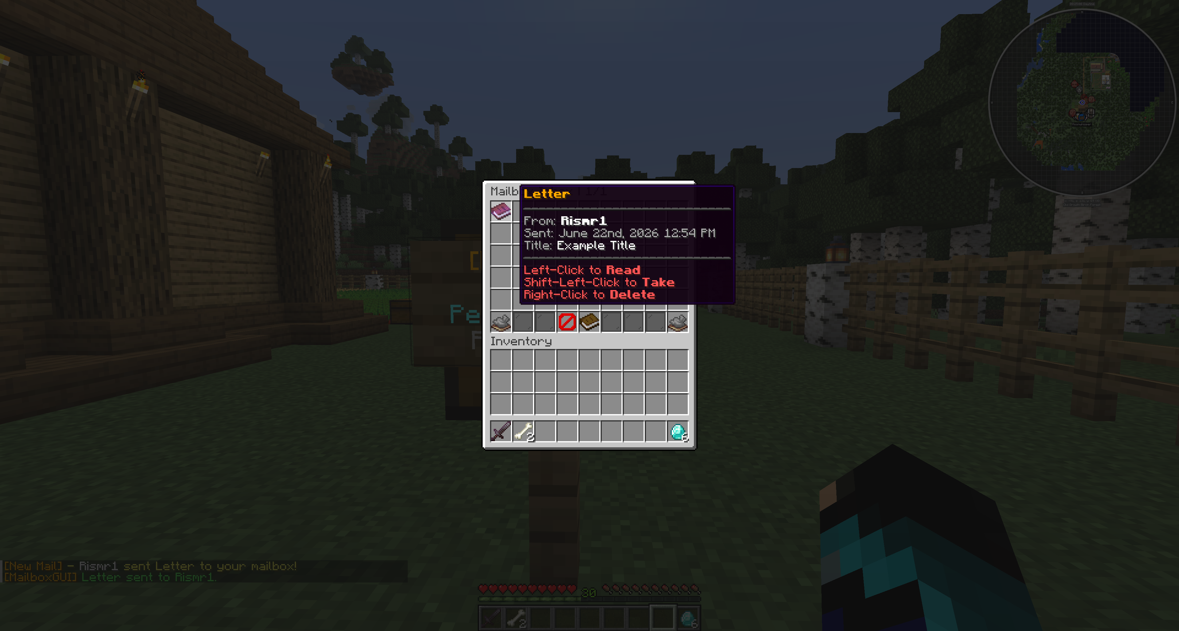Book Letter item in a MailboxGUI recipient inbox
