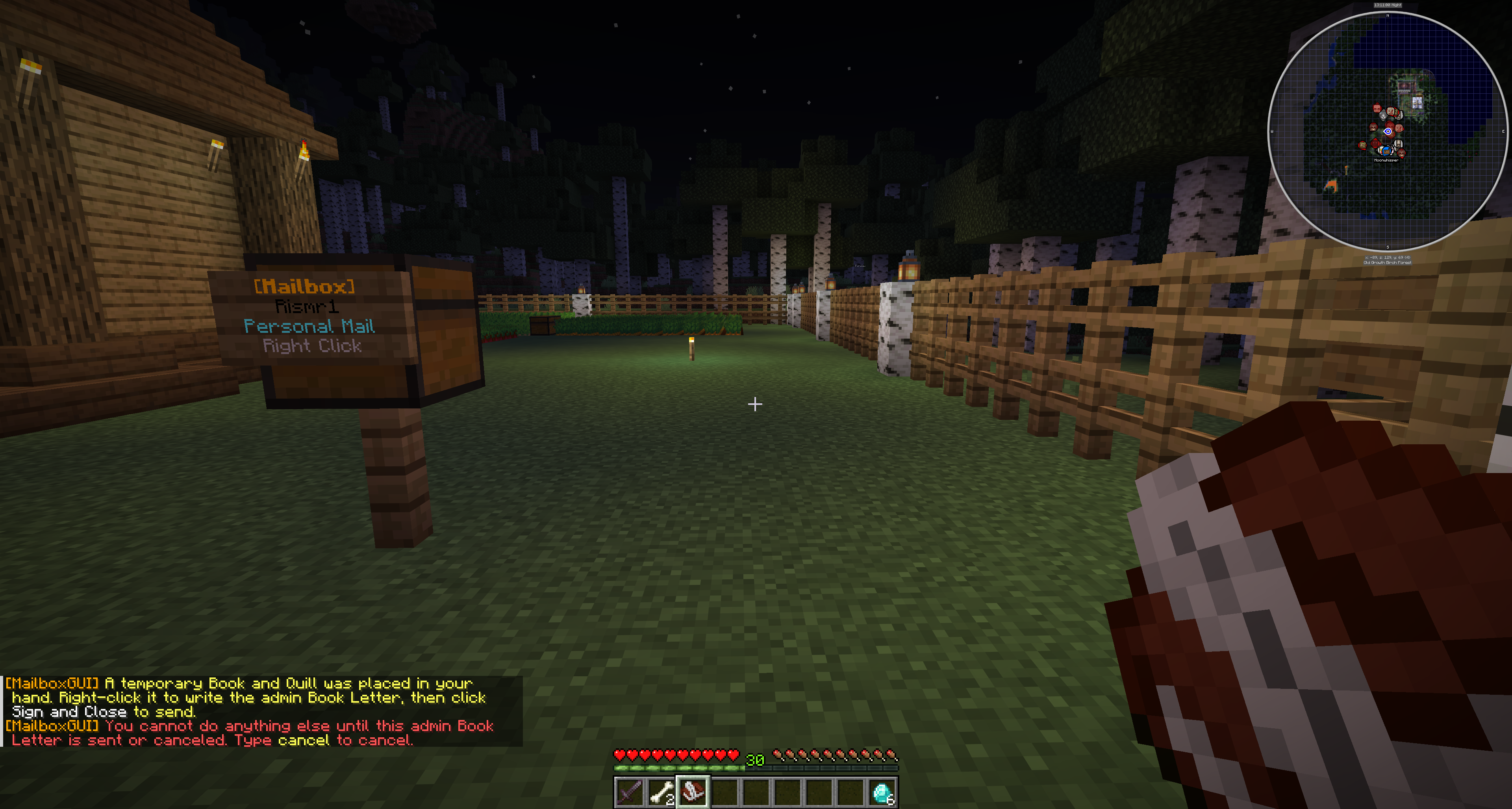 Admin temporary Book and Quill in hotbar with Book Letter instructions