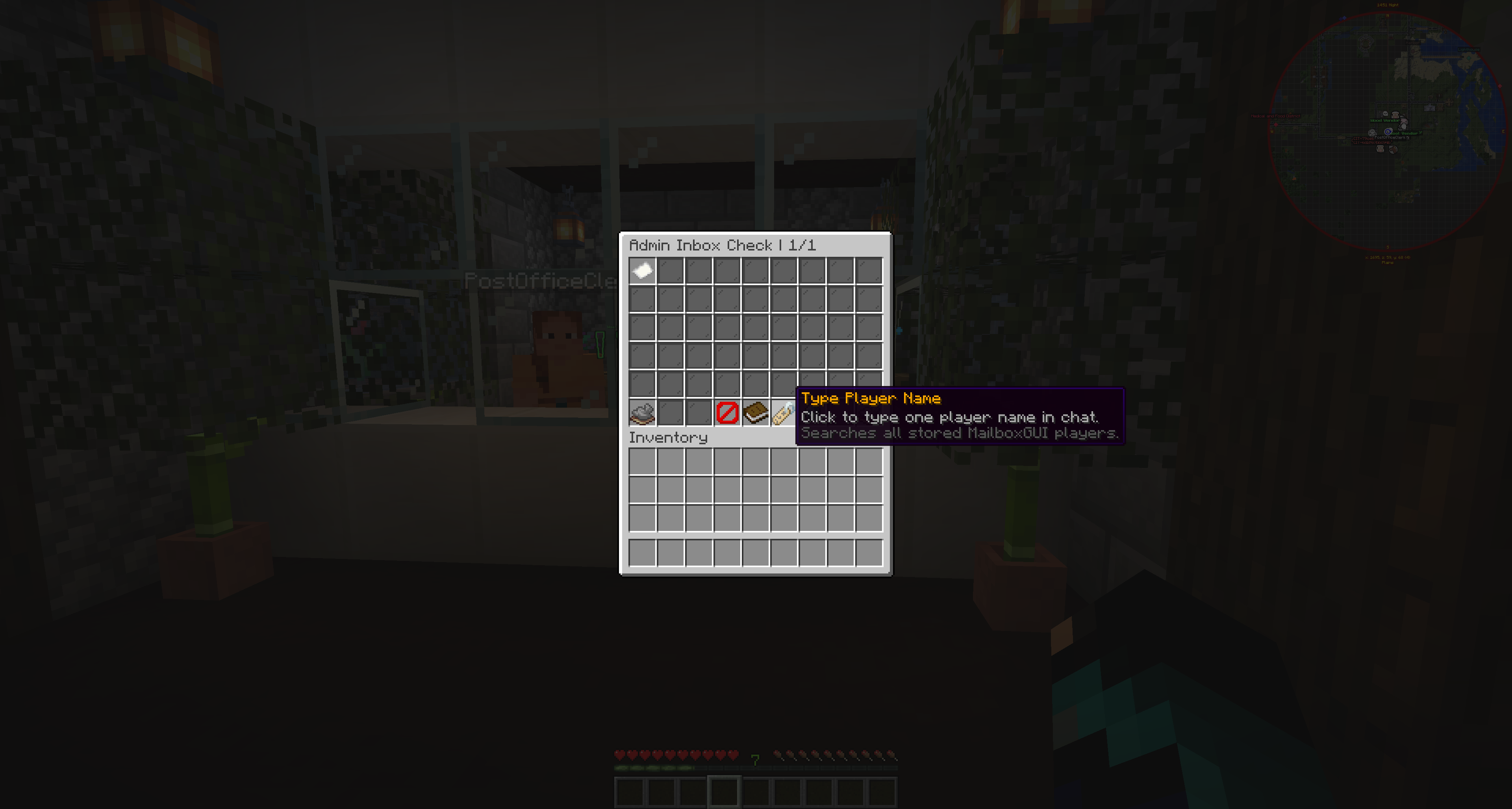 Admin target selector for choosing a player inbox to inspect