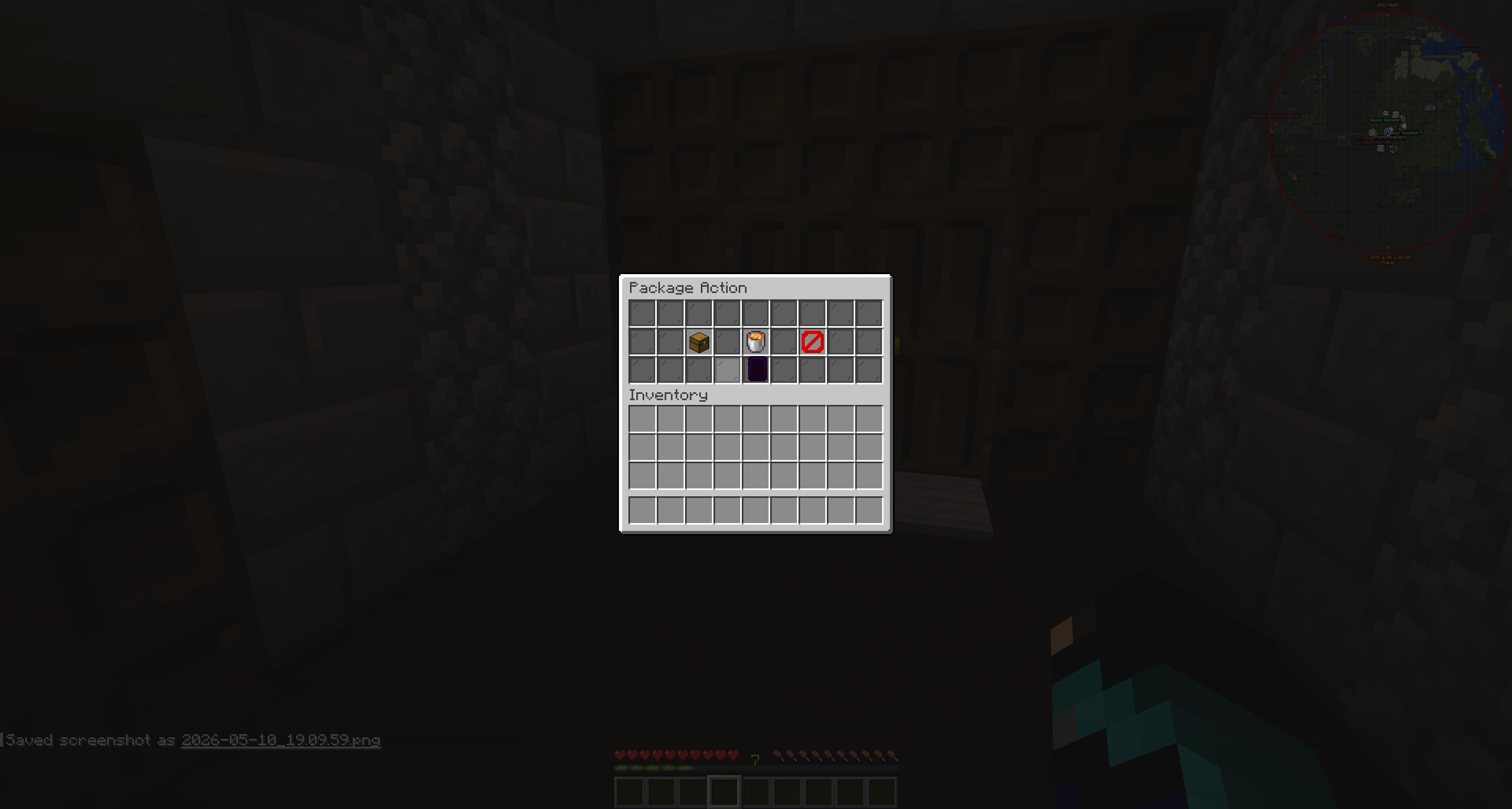 Admin Package Action GUI for taking contents, deleting a package, or cancelling