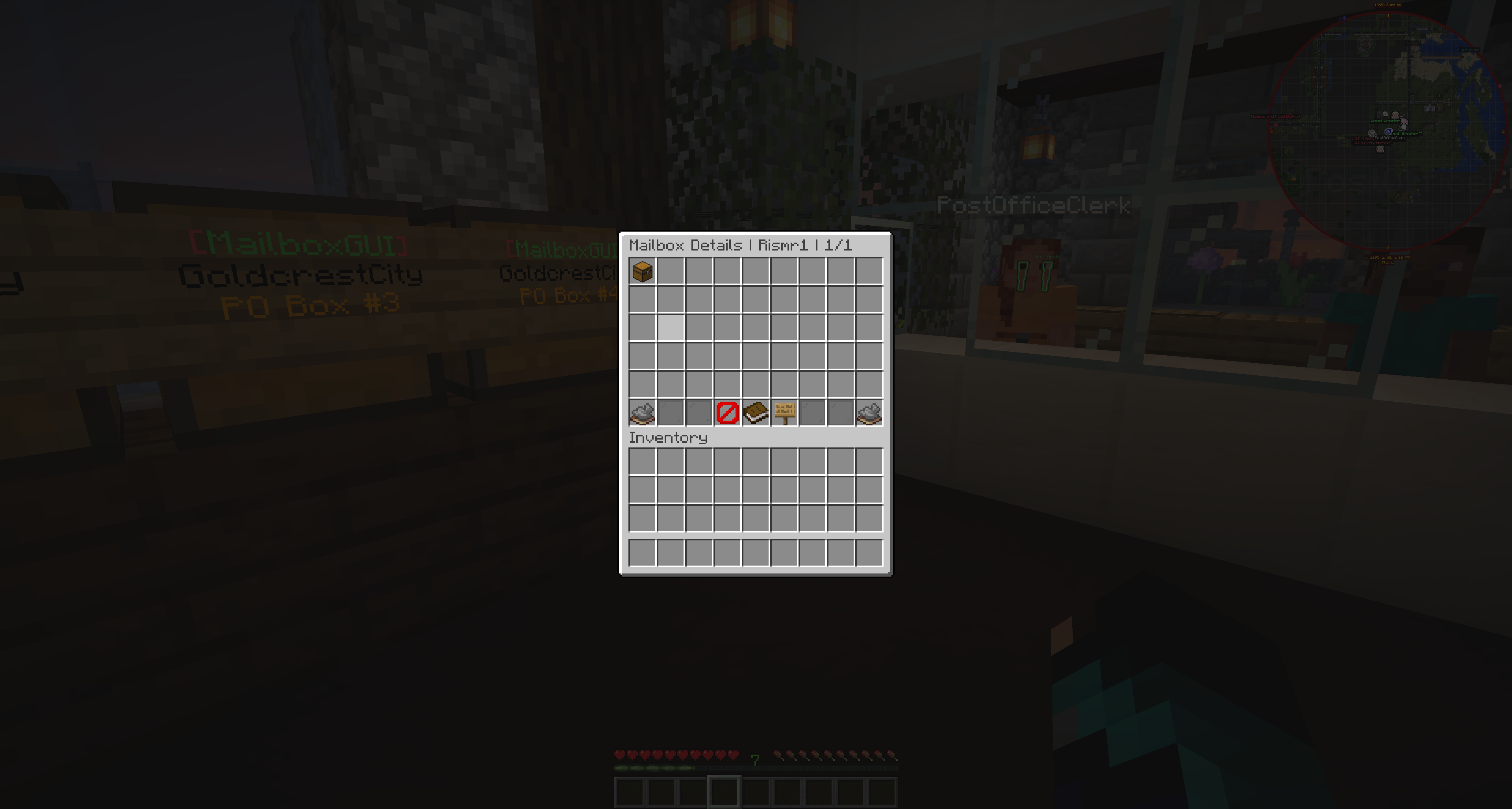 Admin view of a player's registered MailboxGUI mailboxes