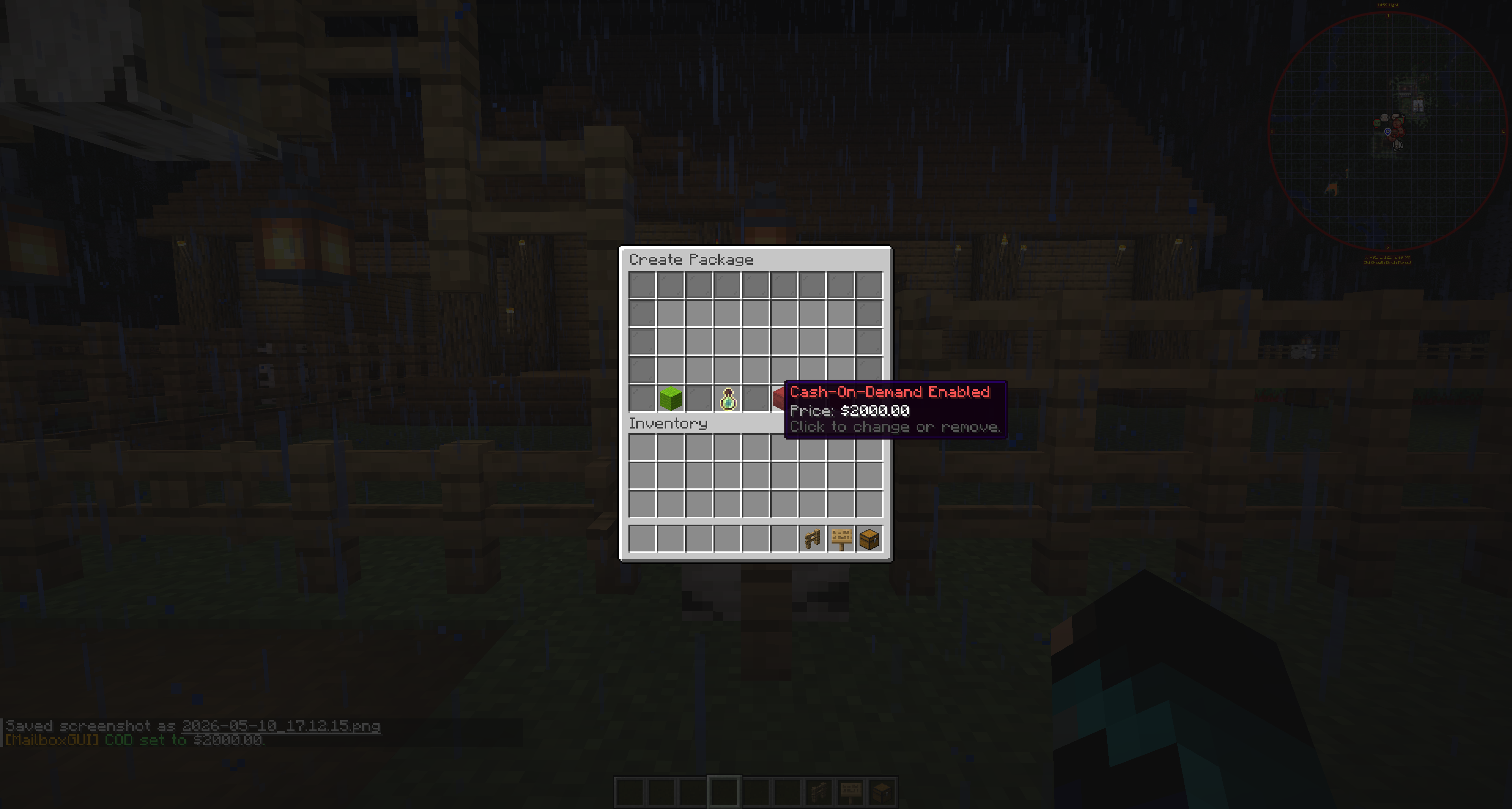 Create Package GUI showing Cash-On-Demand enabled with a visible price