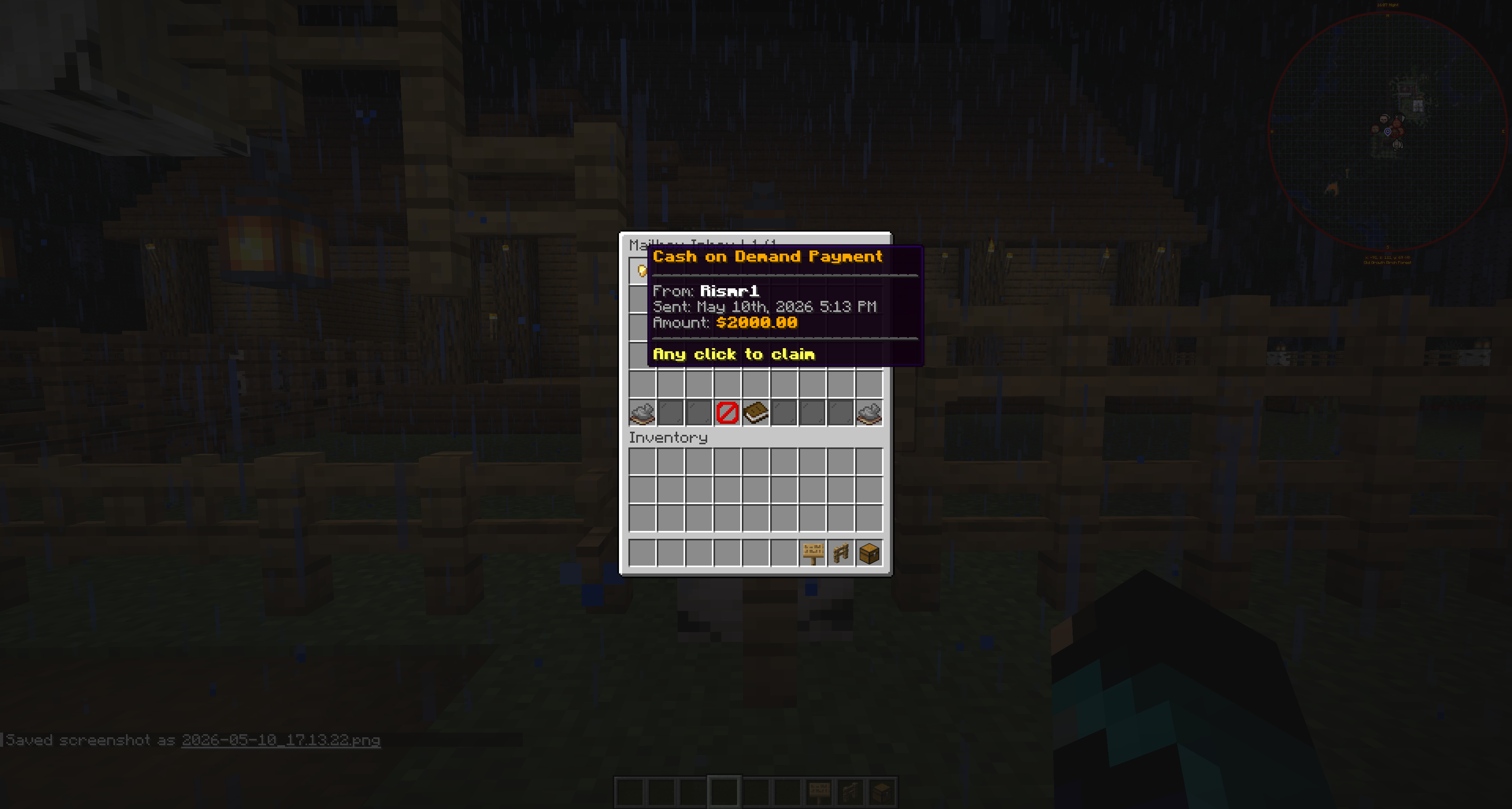 MailboxGUI money mail containing COD package payment for the sender
