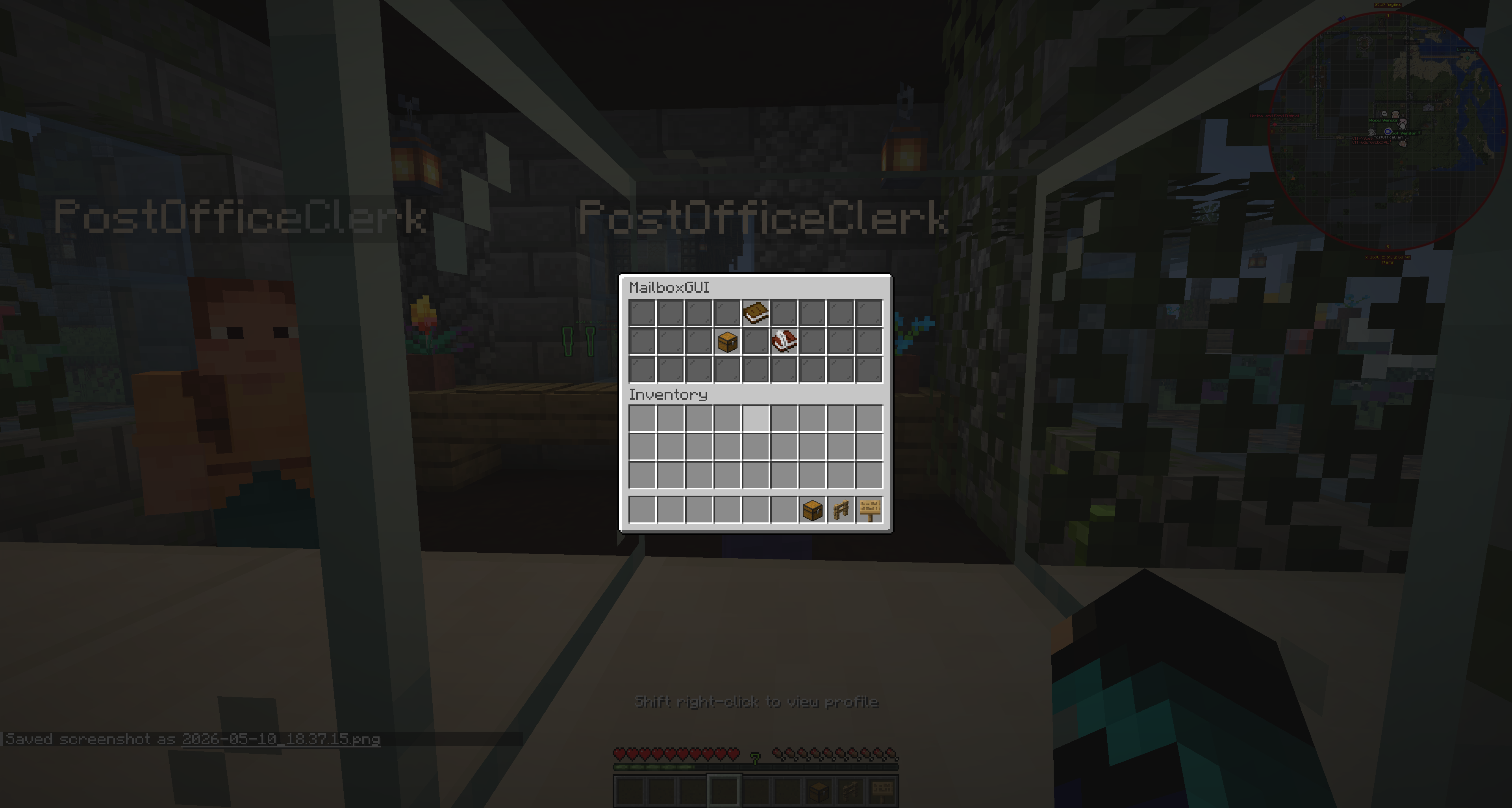 Player opening MailboxGUI through a marked Post Office NPC