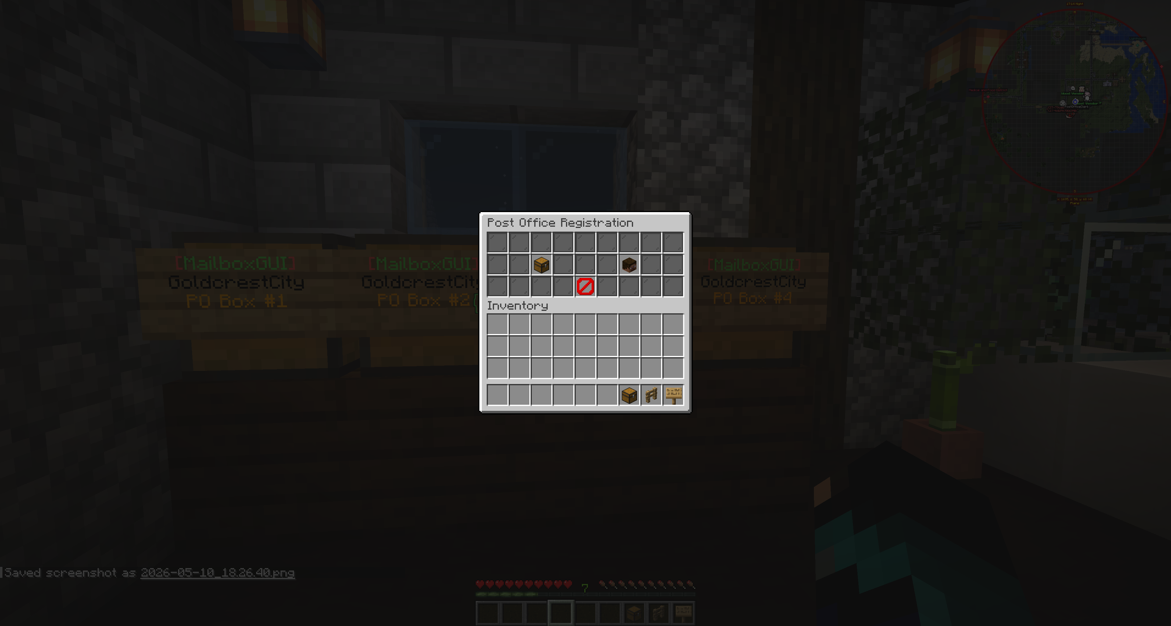 Post Office Registration menu with mailbox and NPC tools