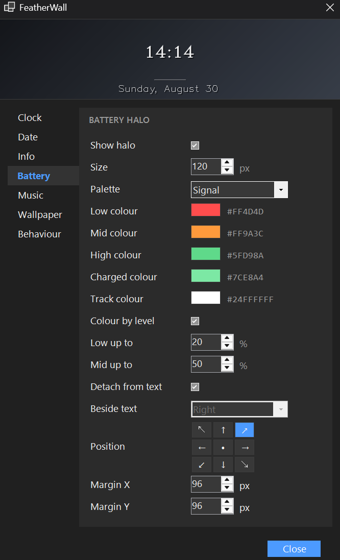 Battery halo settings