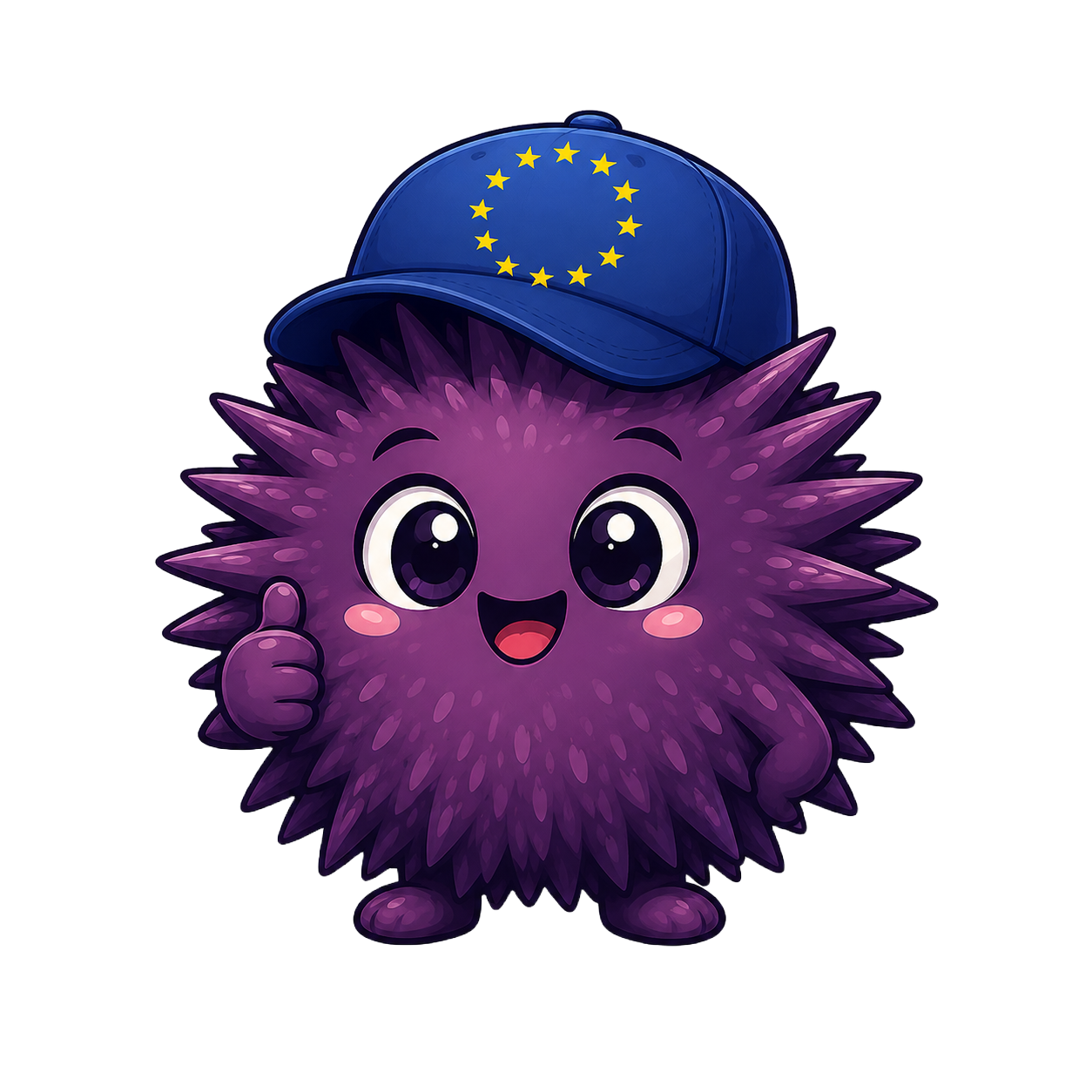 rizzo-pii mascot wearing an EU cap, thumbs up