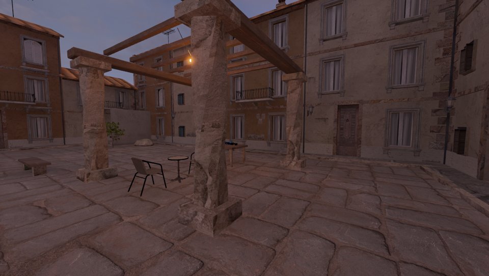 Pergola café with twisted stone columns