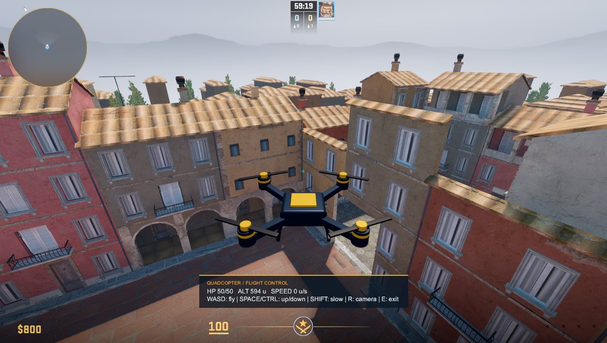 Physics drone over the roofs