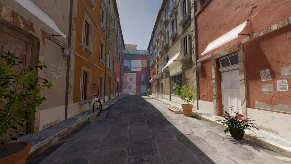 Street of tinted plaster house fronts