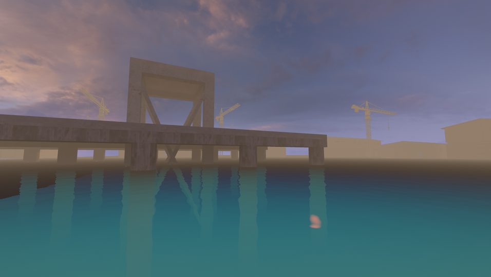 Harbor with water to the horizon